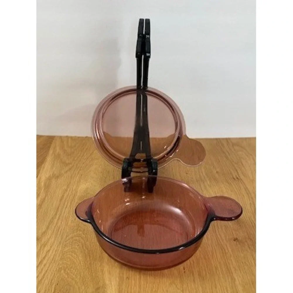 Corning Vision Ware PYREX Cranberry Grab-It Bowl V-240-B Lid P-240-C Vintage